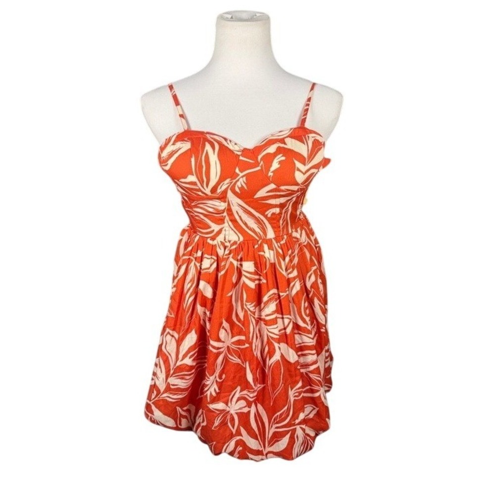 Band of the Free Womens XS Orange Tropical Floral Sweetheart Mini Dress NWT